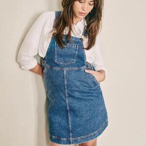 Sézane Denim Overall Mommy Ylona French Cotton Dress Size 8